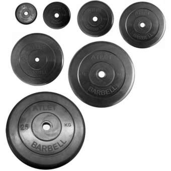 Диски обрезиненные Barbell Atlet 51 мм черные, вес от 1,25 до 25 кг в ассортименте