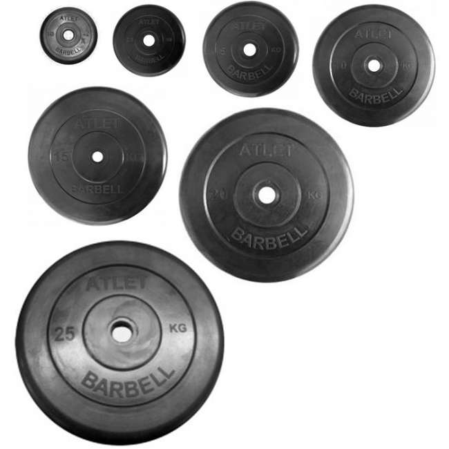 Диски обрезиненные Barbell Atlet 51 мм черные, вес от 1,25 до 25 кг в ассортименте Диски обрезиненные Barbell Atlet 51 мм черные, вес от 1,25 до 25 кг в ассортименте