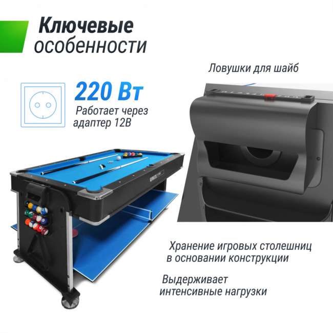 Игровой стол трансформер UNIX Line 4 в 1 (204х112 cм) Black Игровой стол трансформер UNIX Line 4 в 1 (204х112 cм) Black