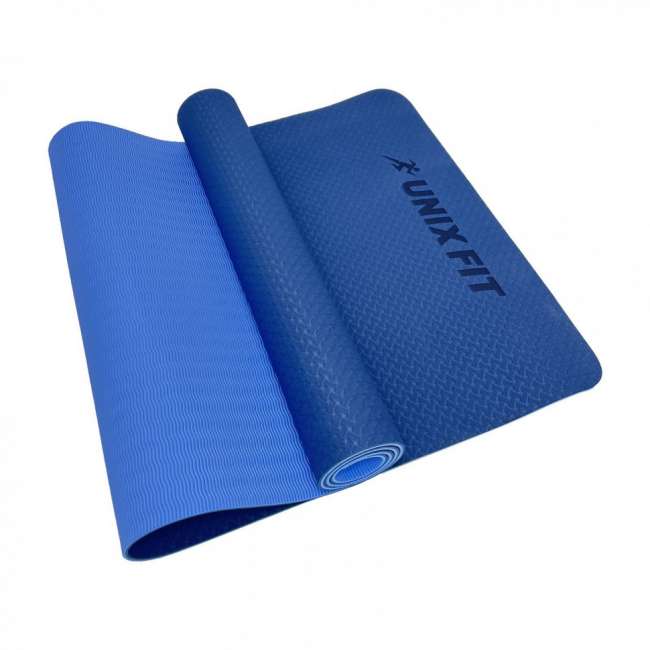 Коврик для йоги и фитнеса UNIX Fit двусторонний, 180 х 61 х 0,8 см, двуцветный, голубой Коврик для йоги и фитнеса UNIX Fit двусторонний, 180 х 61 х 0,8 см, двуцветный, голубой